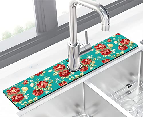 Kitchen Sink Splash Guard Faucet Mat Super Absorbent Fast Drying Mat Sink Gadgets Splash Guard Behind Faucet Drip Catcher for Kitchen (Boho Flowers, 23.5x5.5in) - color: Boho Flowers, size: 5.5" x 23.5"