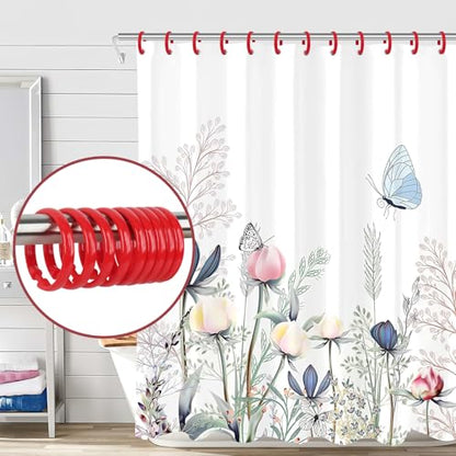 Red Shower Curtain Hooks - 12 Pcs Circular Plastic Shower Curtain Rings for Bathroom - O Shaped Red Shower Hooks Rings for Shower Curtain Rod - color: Red