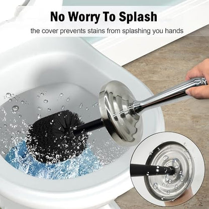 Silver Chrome Toilet Bowl Brush with Holder with Removable lastic Liner, Durable Bathroom Cleaning Tool, Bathroom Cleaner Brush for Efficient Cleaning and Hygiene - color: Chrome(mbb4828)
