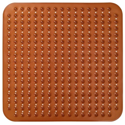 ENKOSI Extra Large Square Non Slip Shower Mat - 31 x 31-inch XL Bathroom Shower Mat - Square Shower Matts for Shower Stall Floors | Secure Suction Cups and Drain Holes (31x31 Clear Brown) - color: Clear Brown, size: 31" x 31" (Square)
