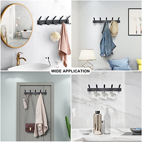 Coat Rack Wall Mounted,5 Coat Hooks for Hanging Coats,Heavy Duty Metal Double Hook Rack Hook Rail,Coat Rack with Hooks,Wall Mount Coat Hanger for Hat Towel Purse Robes ,Black,2Pack (Black2, 5 Hooks) - color: Black2