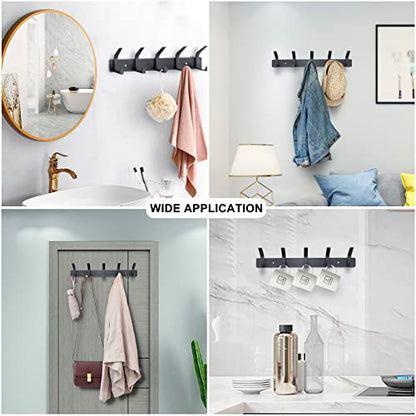 Coat Rack Wall Mounted,5 Coat Hooks for Hanging Coats,Heavy Duty Metal Double Hook Rack Hook Rail,Coat Rack with Hooks,Wall Mount Coat Hanger for Hat Towel Purse Robes ,Black,2Pack (Black2, 5 Hooks) - color: Black2