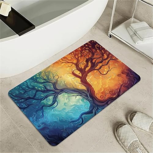 Diatomaceous Earth Bath Mat,Ice and Fire Tree Non-Slip Volume Super Absorbent Fast Drying Eco-Friendly Easy to Clean for Bathroom Kitchen Door mat 16×24Inch (40 * 60cm) - color: Ice and Fire Tree, size: 16×24Inch (40*60cm)