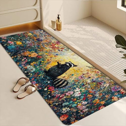 Bathroom Runner Mat Rugs Long,Cute Raccoon Flowers Image Diatomite Stone Bath Mat Large Absorbent Diatomaceous Earth Mat Non Slip Fast Dry Shower Mat Bathroom Rugs Floor Mat 16x42in - color: Design13