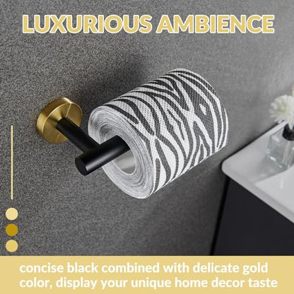 Toilet Paper Holder, Black & Gold, 304 Stainless Steel | Open-Side Roll Access, Raised End Stop, Space-Saving Design, Modern Bathroom Refresh, Small Bath & Guest Bath Use - color: Black & Gold