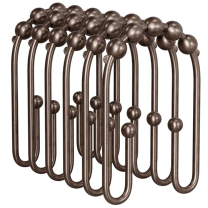 AmazerBath Shower Curtain Hooks Bronze Shower Curtain Rings Rust Proof, Non-Slip Shower Curtain Double Hooks, Smooth Metal Shower Hooks for Shower Curtain Liner Bathroom, 12Pcs Shower Rod Hooks - color: Bronze, style: Modern