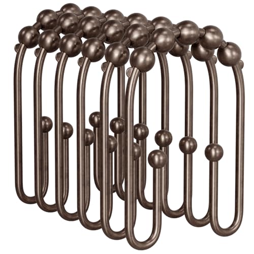 AmazerBath Shower Curtain Hooks Bronze Shower Curtain Rings Rust Proof, Non-Slip Shower Curtain Double Hooks, Smooth Metal Shower Hooks for Shower Curtain Liner Bathroom, 12Pcs Shower Rod Hooks - color: Bronze, style: Modern