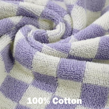 Wash Cloths Checkered 4 Pack (Lilac) - Cotton Washcloths for Face Body | 13 x 13 Inches Daily Cleansing Kitchen Towels - color: Lilac