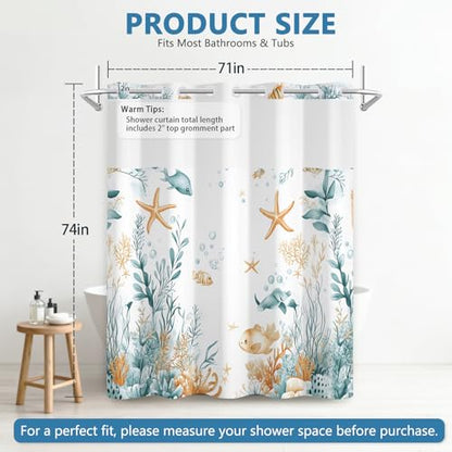 Hook-Free Ocean Shower Curtain with Translucent Top Window, Shower Curtain with Snap in Liner and Weighed Hem, Waterproof Bathroom Shower Curtains, Ocean Themed Bathroom Decor, 71x74 Inch - color: Enchanted Undersea
