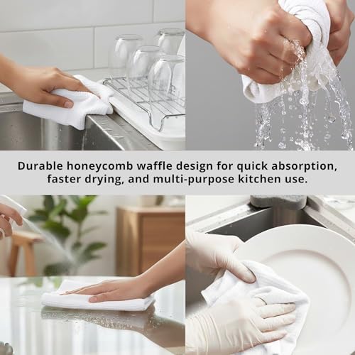 Waffle Weave Kitchen Towel, 100% Cotton - 15x25 Inches with Hanging Loop, Ultra Soft Absorbent Quick Drying Dish Cloth, Tea and Hand Towels, 4 Pack - Spring Easter Summer - White - color: White, size: 15 x 25 - 4 Pack