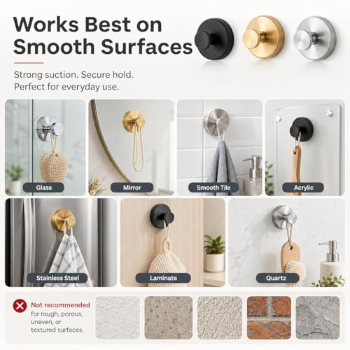 Suction Cup Hooks Removable Shower Hooks, 4Pcs Metal Towel Hooks for Bathroom Window Glass Wall Door Can Hang Various Towels Bath Towels Keychains, Black Front Door Wreath Hangers, No-Drill Waterproof - color: Black