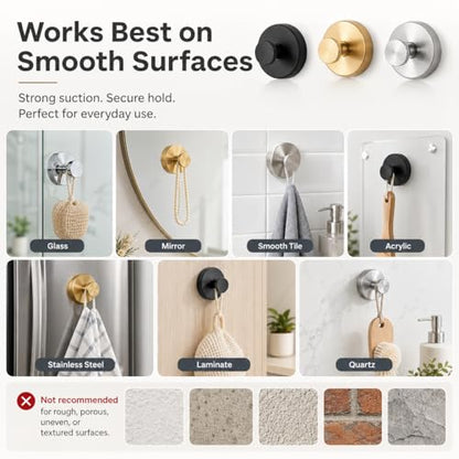Suction Cup Hooks Removable Shower Hooks, 4Pcs Metal Towel Hooks for Bathroom Window Glass Wall Door Can Hang Various Towels Bath Towels Keychains, Black Front Door Wreath Hangers, No-Drill Waterproof - color: Black