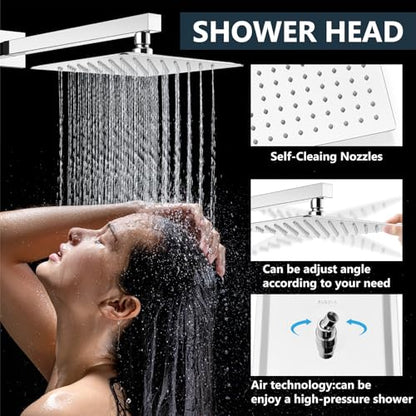 Aolemi Shower Faucet Set with Handheld Polish Chrome 12 Inch Head | Pressure Balance Shower Valve and Trim Kit,SUS304 Rain Head and Handle System,All Metal,Wall Mount,Bathroom,Handheld Spray - color: Chrome, size: 12 Inch Wall Mount Shower Head