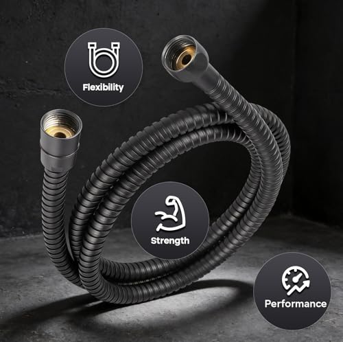 SUPPLYGIANT Shower Hose 71 inch Stainless Steel Shower Head Hose with 1/2 Inch Threaded Connector, Matte Black Plated Finish - color: Matte Black
