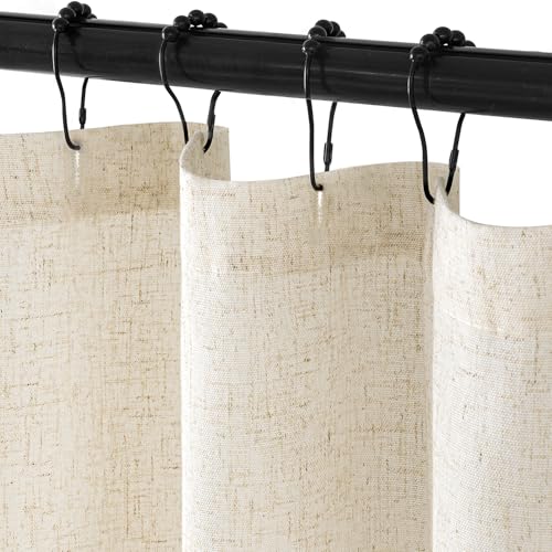MIULEE W72*L84 Extra Long Linen Shower Curtain Natural 12 Metal Hooks | Boho Farmhouse, Heavy, Buttonhole Fabric Curtain Set, Waterproof Thick Cloth Neutral Curtains, Bathroom - color: Natural, size: 72"W x 84"L (Pack of 1)
