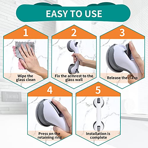 Visen 2Pack Portable Grab Bars for Bathroom, Safety Suction Grab Bars, Gray | Ultra Grip Dual Locking Shower Handles for Elderly, Balance Assit Hand Rail Support for Shower Injury Senior Kids, 12 Inch