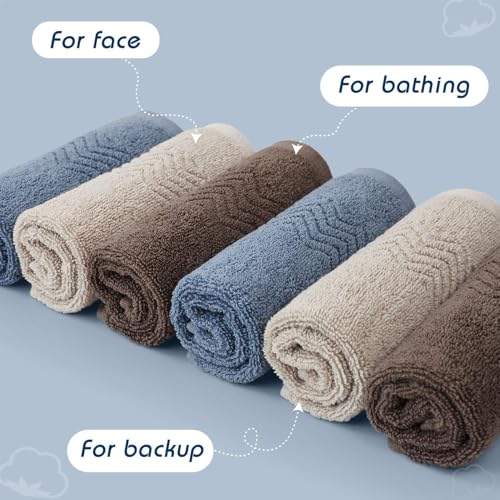 Cleanbear Cotton Washcloths Bath Wash Cloth Set 13” x 13”, 6-Pack 3 Colors | Large Bathroom Wash Cloths for Showering, Soft Enough and Absorbent Face Cloths