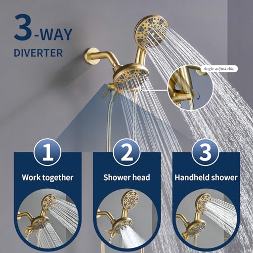 2 Handle Shower Faucet Set with Tub Spout Bathtub Shower Faucet Combo Set Shower System Complete Tub and Shower Trim Kit Brushed Gold Wall Mounted Shower Fixtures - color: Brushed Gold