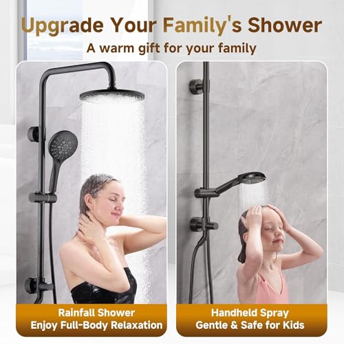 BRIGHT SHOWERS Rain Shower Heads System - 9 Inch Rainfall Shower Head and Handheld Shower Head with Height Adjustable Holder, Solid Brass Rail and 60" Long Stainless Steel Hose, Oil-Rubbed Bronze - color: Oil Rubbed Bronze, size: 2.5 Gallon Per Minute