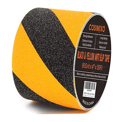 COSIMIXO 4" x 35Ft Black&Yellow Heavy Duty Anti Slip Tape for Stairs Outdoor/Indoor Waterproof Grip Tape Safety Non Skid Roll for Stair Steps Traction Tread Staircases Anti-Slip Strips… - size: 4" x 35Ft Black & Yellow