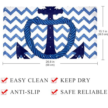Bath Tub Shower Mat, Washable Bathtub Floor Mats, Suction Cups and Drain Holes to Keep Tubs Clean, Soft on Feet, Bathroom Essentials, 26.8x15.1 Inch, Anchor - color: Multi 4
