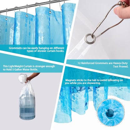 Ga-Geetopia EVA Blue Thin Shower Curtain Liner, Pebble Pattern 72x72 Inch Lightweight Plastic Bathroom Shower Showroom Inner Curtain with Rustproof Metal Grommets and Weighted Magnets(No Hooks) - color: Blue, size: 72"W x 72"L (Pack of 1)