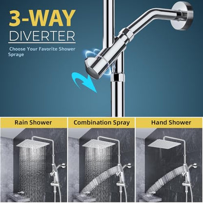10 Inch Metal Rain Shower Heads with Handheld Spray Combo, Dual Shower Head with Adjustable Slide Bar and Stainless Steel Hose, Height Adjustable, Chrome - color: Chrome