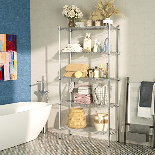 Auslar 5-Tier Heavy Duty Wire Shelving, Adjustable Storage Rack, Chrome | 14"D x 36"W x 72"H, Standing Large Shelving Units, 1750 lbs Capacity, for Garage Kitchen Pantry Bathroom Laundry - size: 5 Tier