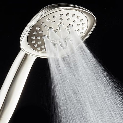 AquaDance, Satin Nickel Luxury Square 6-setting High-Pressure Hand Extra-Long 72" Stainless Steel Hose, Bracket, Solid Brass Fittings, Finish. Premium Handheld Shower Head from Top American - color: Satin Nickel