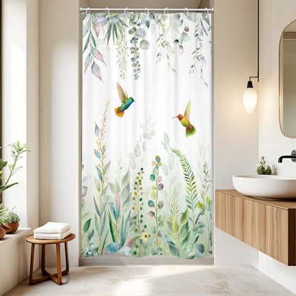 Small Stall Sage Green Eucalyptus Leaf Spring Bathroom Shower Curtain Set | 36"W x 72"H Plants Botanical; waterproof HD print, quick-dry fabric with 12 free hooks for easy hanging. - color: A-sage Green, size: 36"W x 72"L (Pack of 1)