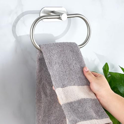 Towel Bar/Bath Towel Ring, Self Adhesive Hand Towel Ring for Bathroom, Stainless Steel Sticky Hand Towel Holder, No Drilling Modern Round Towel Hanger Wall Mounted (Brushed Nickel) - color: Brushed Nickel