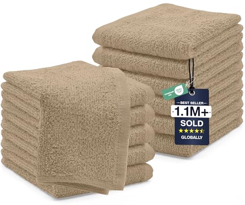 DAN RIVER 12 Pack Cotton Wash Cloths Set for Showering [12x12] Tan | Lighter Weight, Quick to Dry, Super Soft & Absorbent Face Towels, Hotel Quality, Perfect for Bathroom, Gym, Spa - color: Tan, size: Wash Cloth (PK 12) - 12x12