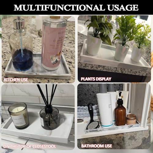 2PCS 11.8” L x 5” W Silicone Soap Dispenser Tray, Bathroom Sink Vanity Trays for Dresser Tops, Toilet, Small Tray for Scrubber, Lotion Bottles, Perfume, Jewelry, Candle, Key Trinket Ring-White Marble - color: Marble Gray（2 Pcs Large 11.8”）