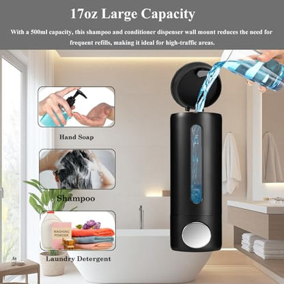 Manual Wall Mounted Soap Dispenser, 16.9oz Black Plastic Lotion Container | 500ml Clear Refillable Plastic Lotion Container, Black Hand Wash Pump Bottle, Refill Container for Home, Hotel, Office - color: A-black