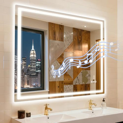 40" x 32" LED Bathroom Mirror with Anti-Fog & Touch Switch - Wall-Mounted Makeup Vanity Mirror, No Drilling Required, Smart Display (Square) - size: 39.4"L x 31.5"W