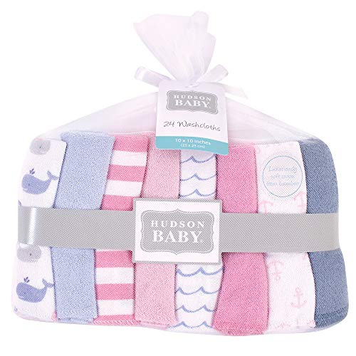 Hudson Baby Unisex Baby Rayon from Bamboo Washcloth Bundle, Pink Whale, One Size - color: Pink Whale