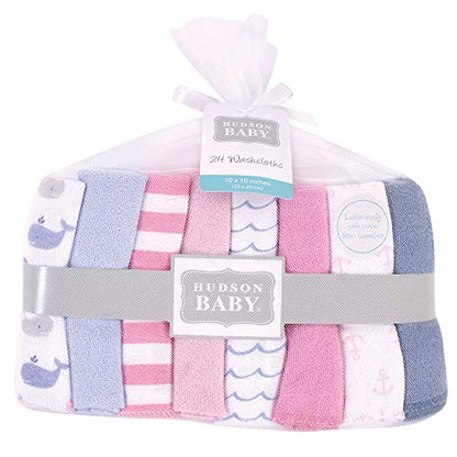 Hudson Baby Unisex Baby Rayon from Bamboo Washcloth Bundle, Pink Whale, One Size - color: Pink Whale