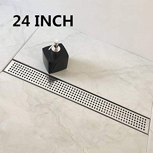 Neodrain 24" Linear Shower Drain, Polished 304 SS Bathroom Linear Drain | Polished Shower Drain with Quadrato Grate& Adjustable Feet, Long Rectangle Shower Floor Drain in Bathroom, Balcony etc,cUPC - color: Polished, size: 24 In