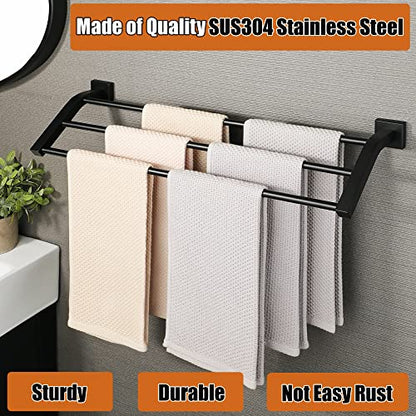 Alise GK9009 SUS304 Stainless Steel Bathroom Double Towel Bar Towel Rack Hanger (Matte Black, 24-Inch(3-Bars)) - color: Matte Black, size: 24-Inch (3-Bars)