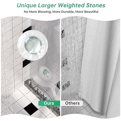 AmazerBath 72 x 72 Inches Plastic Heavy Duty Clear Shower Curtain with 3 Big Stones and 12 Grommets and AmazerBath Black 31-75 Inches Heavy Duty Shower Curtain Rod No Drill Easy Segmented Installation