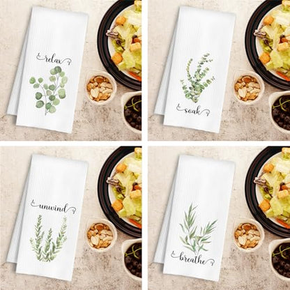 Sage Green Plant Botanical Hand Towels, Relax Soak Unwind Breathe Green Floral Hand Tea Towel for Spa Gym Bathroom Restroom, 16x24 Inch Set of 4 - color: Sage Green Plant Botanical