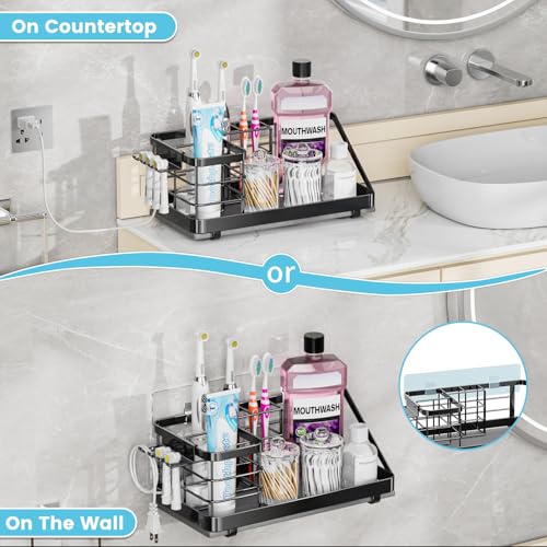 Toothbrush Holders Instant-Drying Organizer - Bathroom Countertop/Wall Mounted Electric Toothbrush Holder - Toothbrush Head Toothpaste Holder Bathroom Counter Organizers Storage Black - color: Black