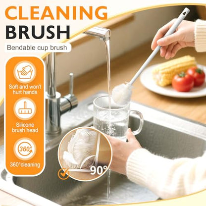 360° Flexible Silicone Bottle Brush with Long Handle, 2025 New Bottle Cleaning Brush, Deep Cleaning Brush for Narrow Neck Bottles, Water Bottles, Baby Bottles, Flasks Soft Bottle Brush (1PC) - color: 1pc