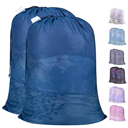 Polecasa 2 Pack Heavy Duty Diamond Mesh Laundry Bag, 30x36", Blue | Drawstring & ID Tag, Breathable Mesh, Machine Washable, Commercial Grade, , For College Dorms, Travel, Sports Equipment - color: Blue, size: 30"x36"| 2 Pack