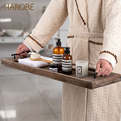 Hanobe Wood Bathtub Tray Bath Caddy with Handles, 31" | Distressed Rustic Finish, Rustic Long Board Shelf Over Tub for Bathroom Decor