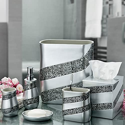 Creative Scents Silver Mosaic Bathroom Trash Can 2.11 Gal / 8L - Decorative Waste Basket for Bathroom - Durable Slim Small Garbage Can for Bathroom, Powder Room, Bedroom or Living Room Decor