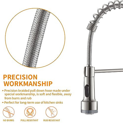 Kitchen Faucet with Pull Down LED Light Sprayer Brushed Nickel | Stainless Steel NSF Certified,1 Handle Faucet,Farmhouse Camper Laundry Utility Rv Wet Bar Sinks,Deck Plate 1,3 Hole - color: B - Brushed Nickel