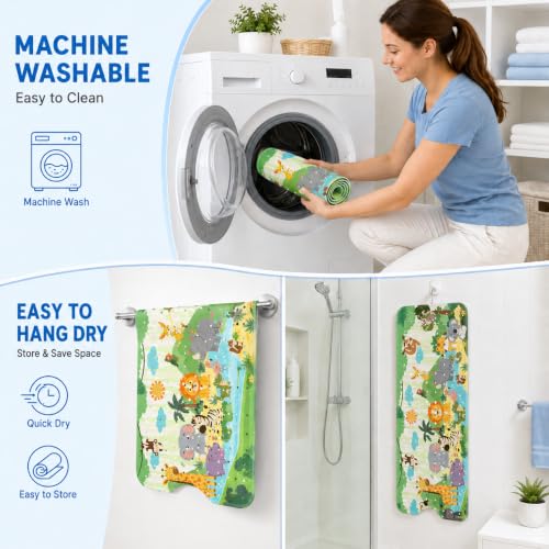 Cinrobiye Bath Mat for Tub Non Slip, 40 x 16 Inch Woodland Animal Cartoon Bathtub Shower Mat with Suction Cups and Drain Holes, Waterproof Machine Washable Bathroom Mat - color: Green