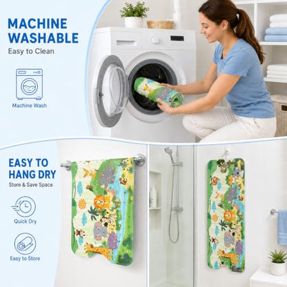 Cinrobiye Bath Mat for Tub Non Slip, 40 x 16 Inch Woodland Animal Cartoon Bathtub Shower Mat with Suction Cups and Drain Holes, Waterproof Machine Washable Bathroom Mat - color: Green