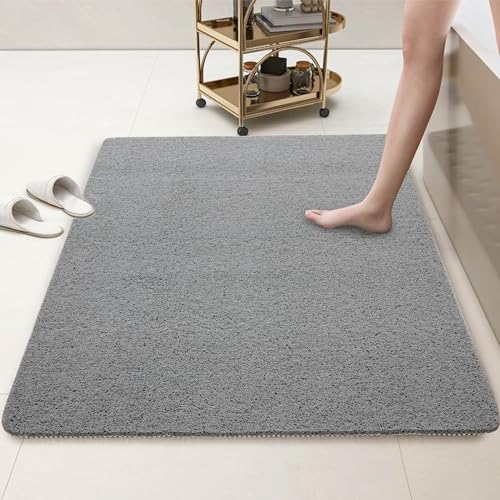 HOMBYS 47 x 32 Extra Large Shower Mat for Shower Stall Tub, Non Slip Bath Mat Bathroom Accessories, PVC Loofah Mats for Shower and Bathroom, Quick Drying, (Grey, 47"x32") - color: Grey, size: 2'8" x 3'11" (Rectangular)